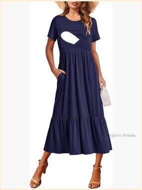 Maternity Nursing Flowy Maxi Dress with Pockets
